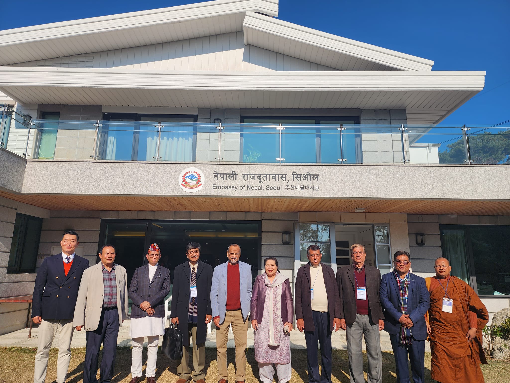 Lumbini Buddhist University delegation group photo at Nepal Embassy Seoul South Korea
