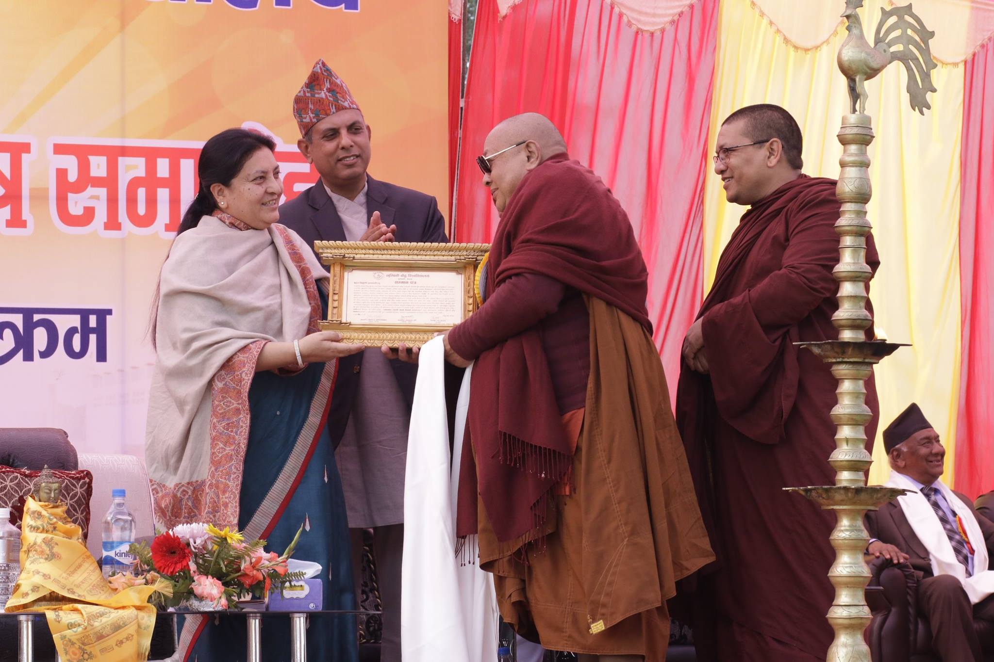 Dr. Tilak Ram Acharya at felicitation ceremony Lumbini Buddhist University stage 2018