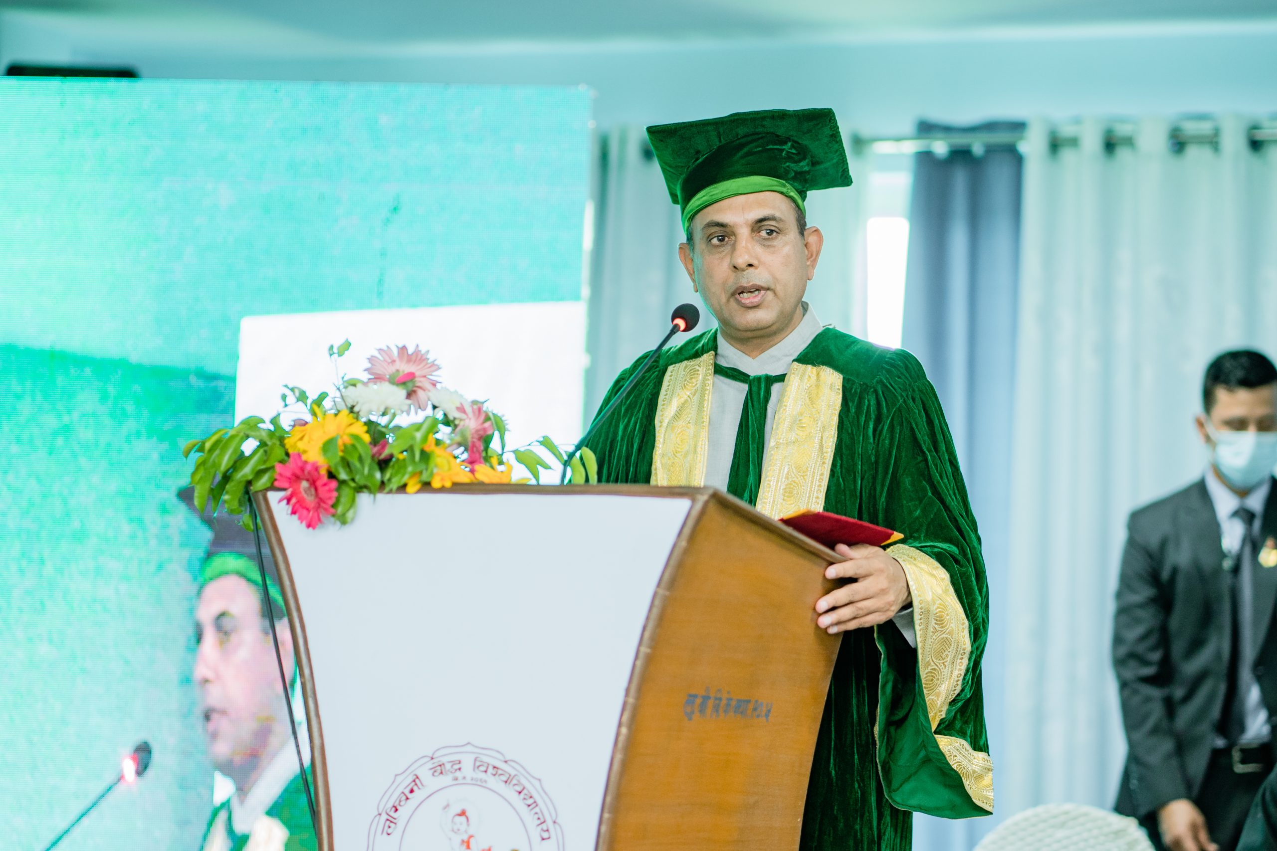 Faculty in academic regalia at Lumbini Buddhist University convocation ceremony Nepal