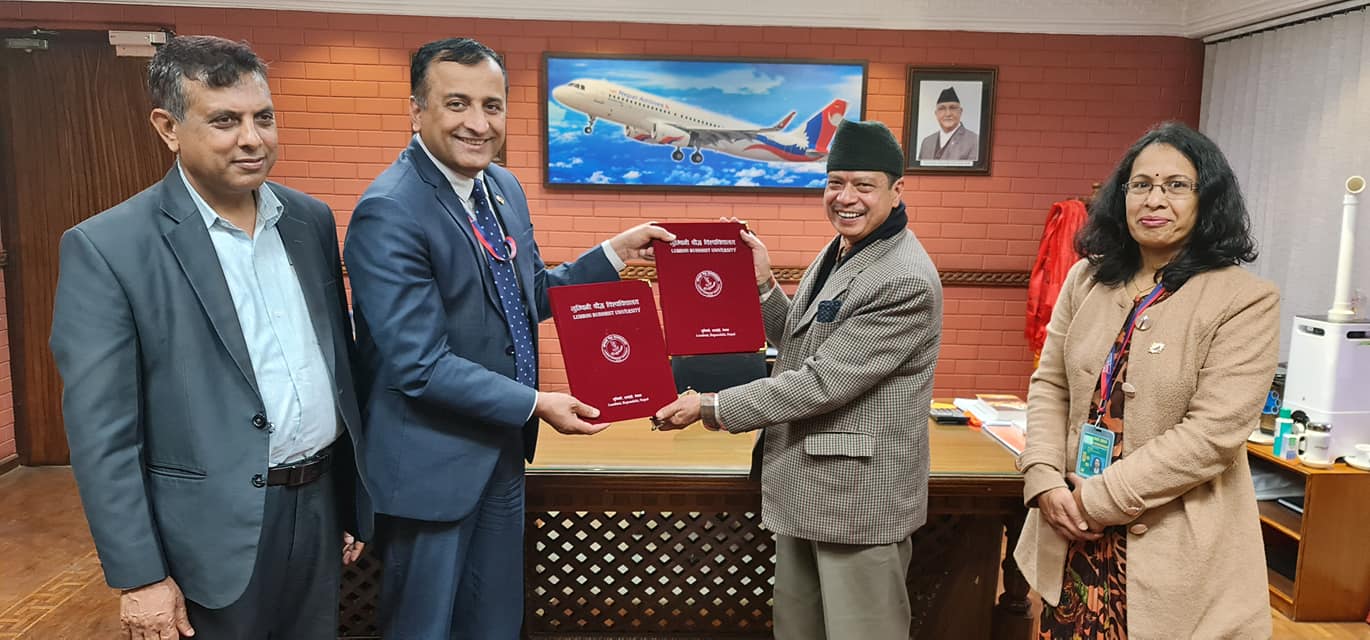 MOU exchange ceremony between Lumbini Buddhist University and Nepal Airlines Corporation