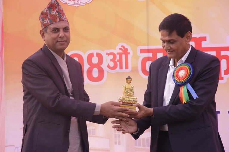 Buddha statue donation ceremony at Lumbini Buddhist University anniversary celebration Nepal