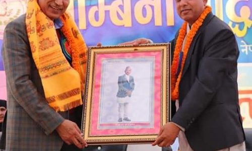 Offering Token of love to Ex-Finance Minister Hon. Bishnu Prasad Poudel